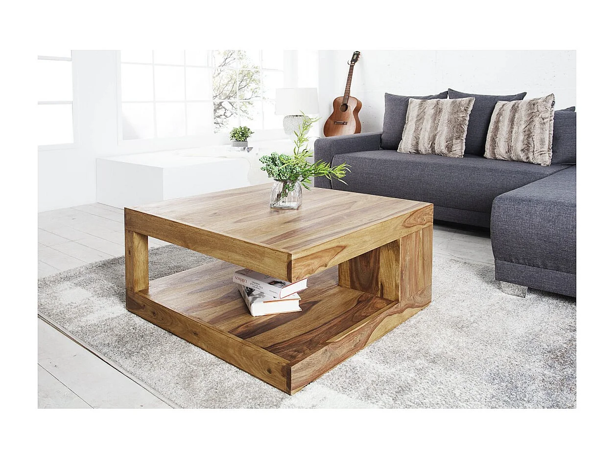 Beistelltisch GRADI 80 cm aus massivem Sheeshamholz – Quadratischer Couchtisch mit Stauraum