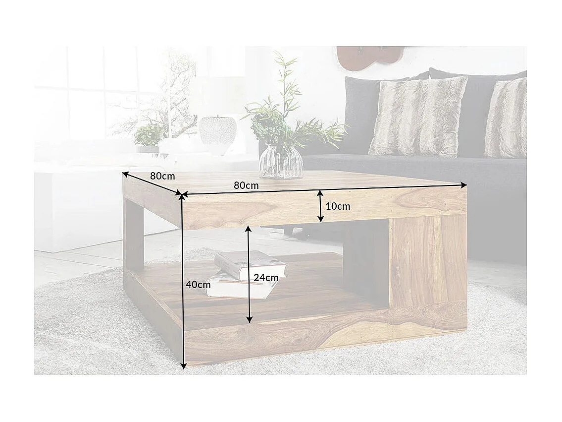 Beistelltisch GRADI 80 cm aus massivem Sheeshamholz – Quadratischer Couchtisch mit Stauraum
