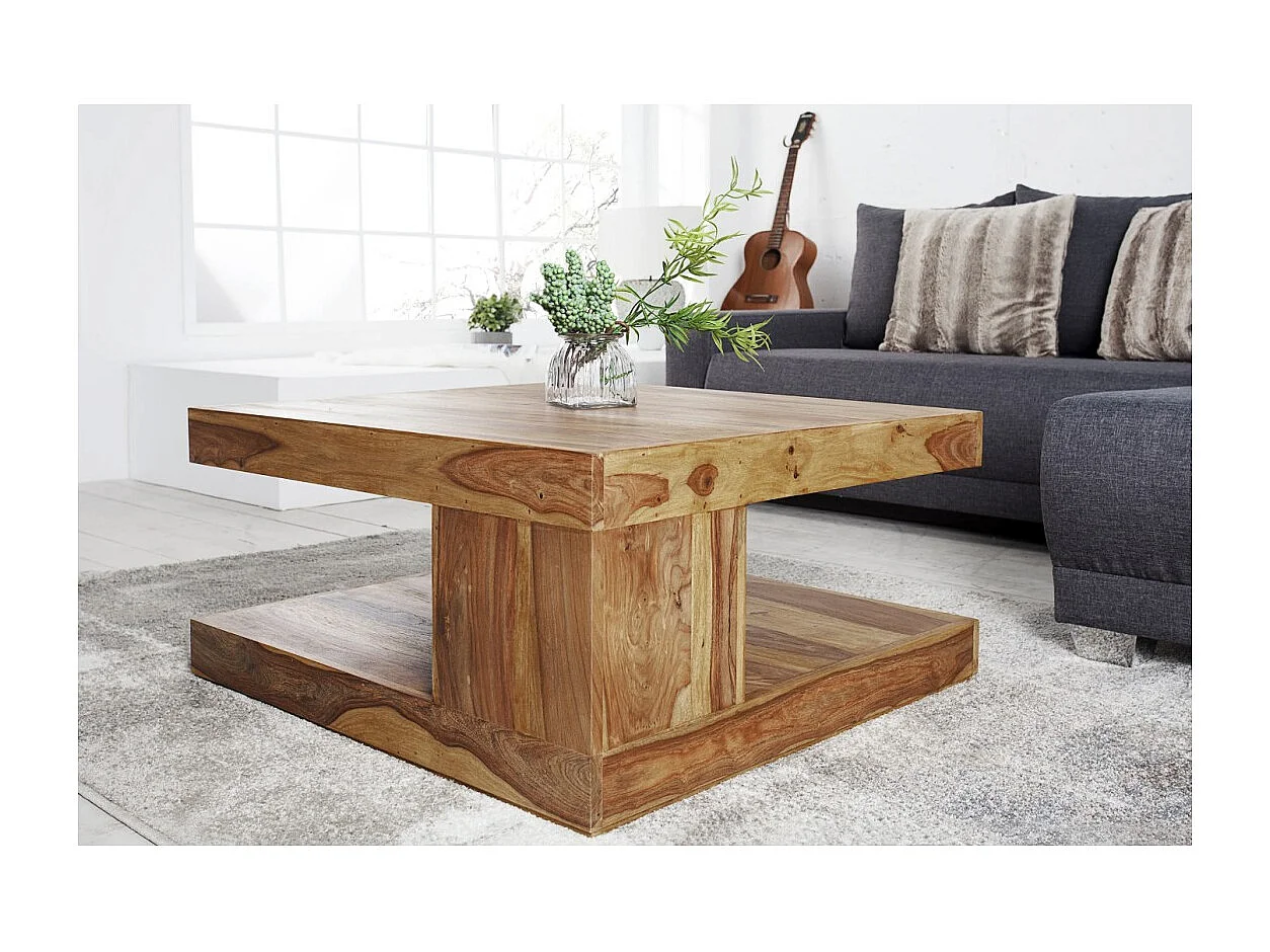 Beistelltisch GRADI 80 cm aus massivem Sheeshamholz – Quadratischer Couchtisch mit Stauraum