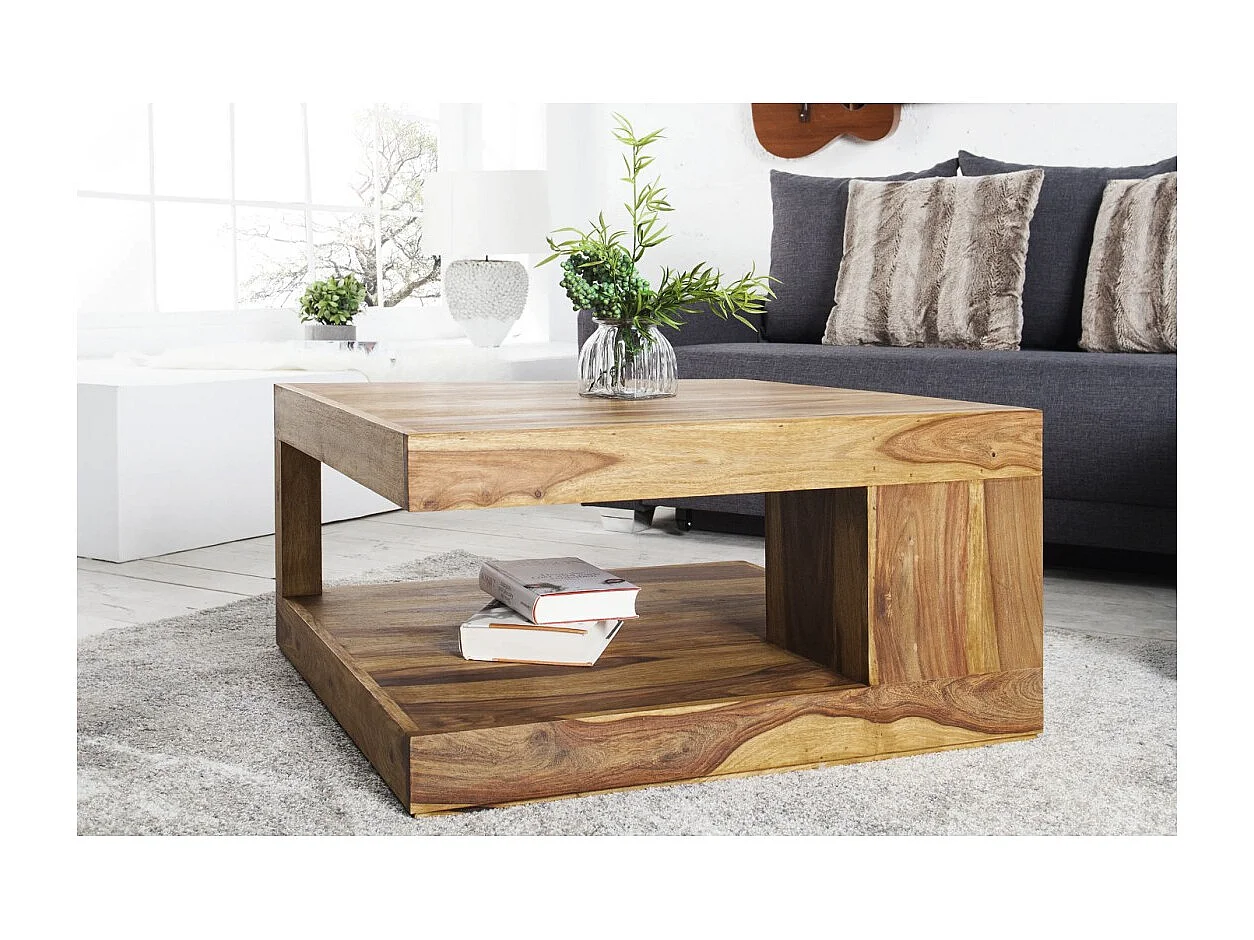 Beistelltisch GRADI 80 cm aus massivem Sheeshamholz – Quadratischer Couchtisch mit Stauraum