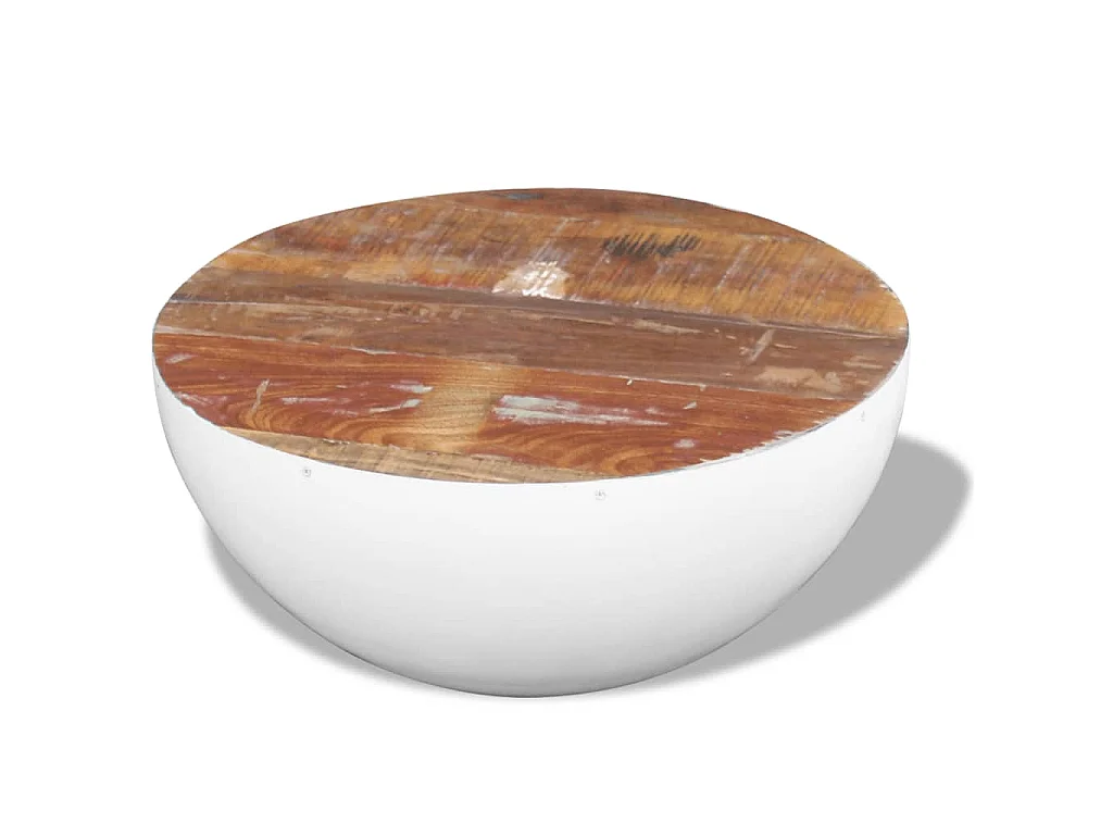 Mesa de centro con forma de cuenco de madera maciza reciclada, 60 × 60 × 30 cm