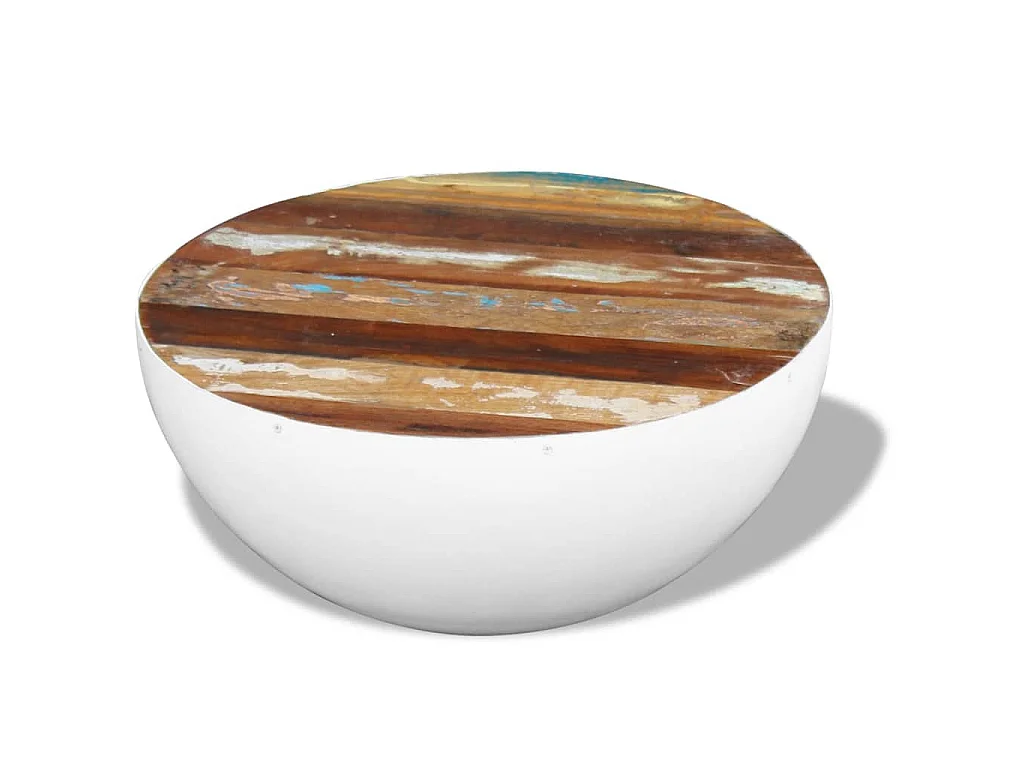 Mesa de centro con forma de cuenco de madera maciza reciclada, 60 × 60 × 30 cm