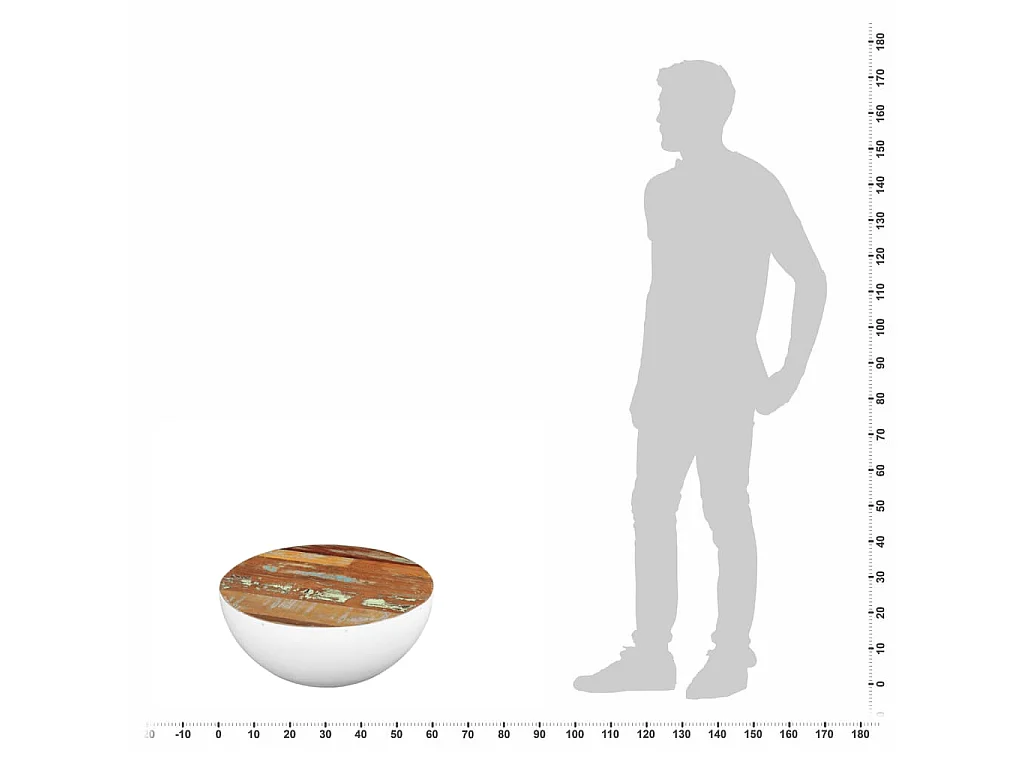 Mesa de centro con forma de cuenco de madera maciza reciclada, 60 × 60 × 30 cm