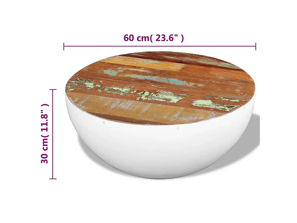 Mesa de centro con forma de cuenco de madera maciza reciclada, 60 × 60 × 30 cm