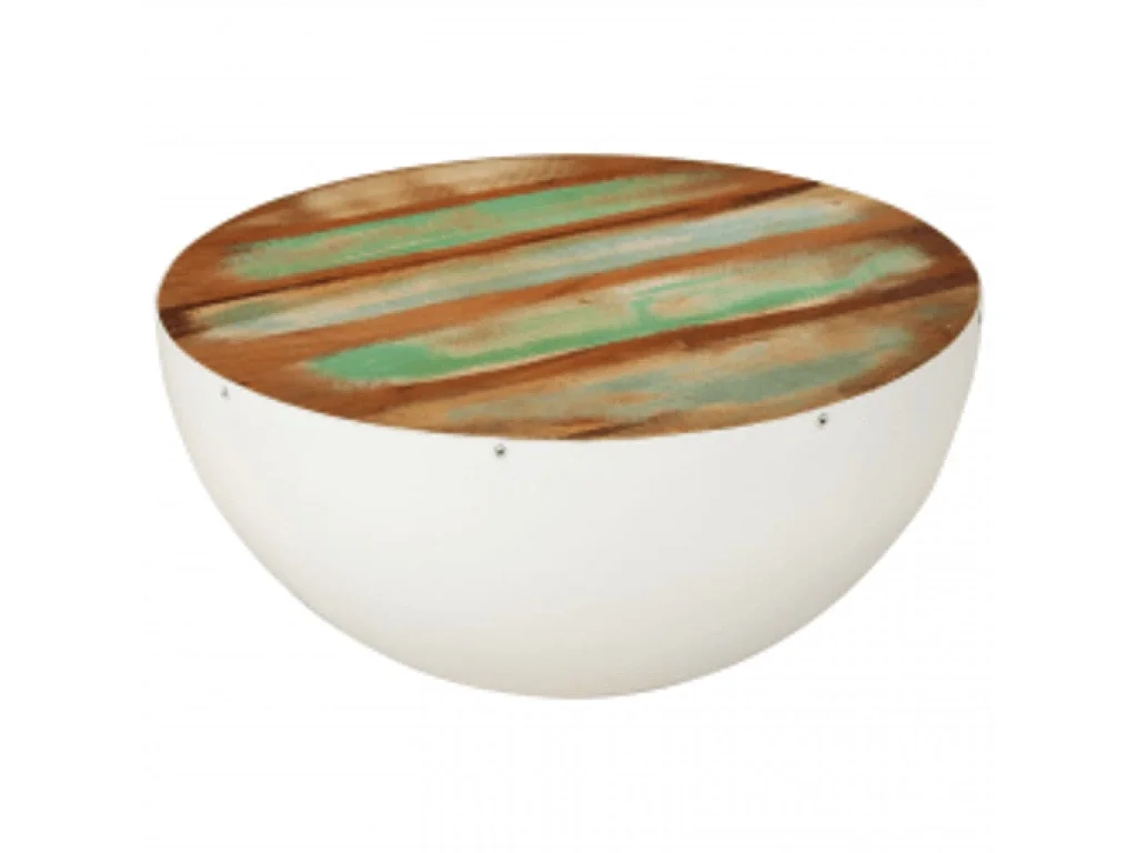 Mesa de centro con forma de cuenco de madera maciza reciclada, 60 × 60 × 30 cm