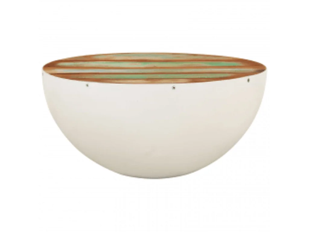 Mesa de centro con forma de cuenco de madera maciza reciclada, 60 × 60 × 30 cm