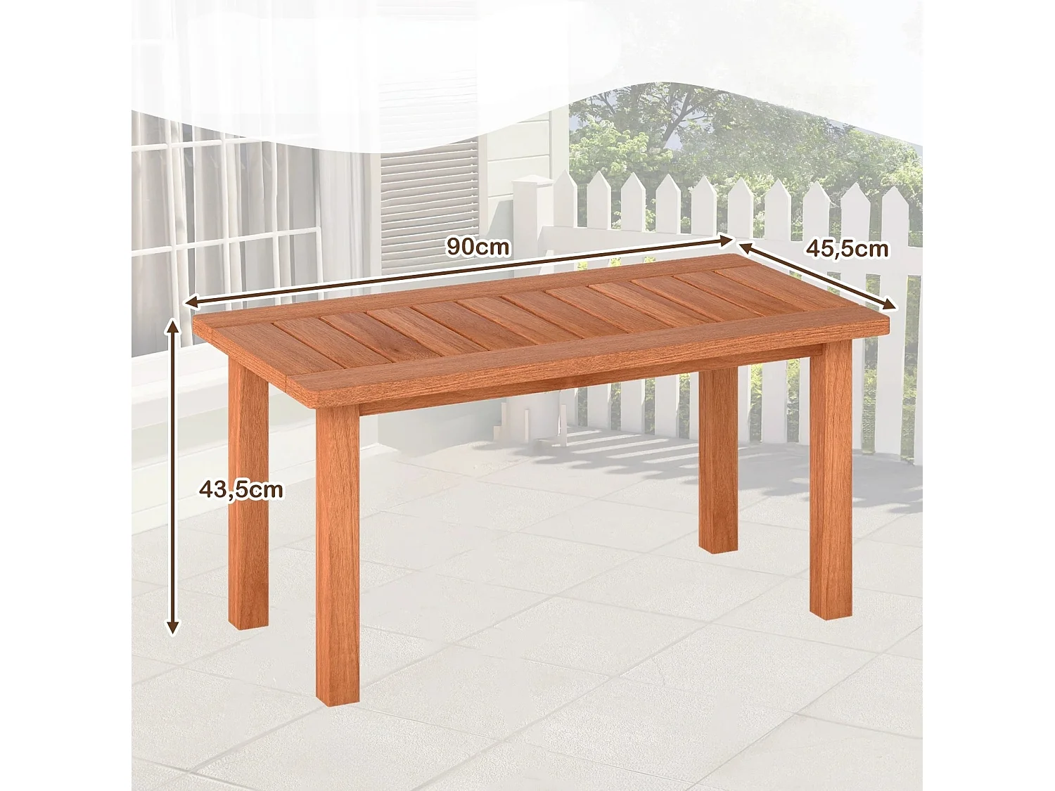 Table basse rectangulaire en bois avec plateau à lattes Indoor Nature 90 x 45 x 43,5cm