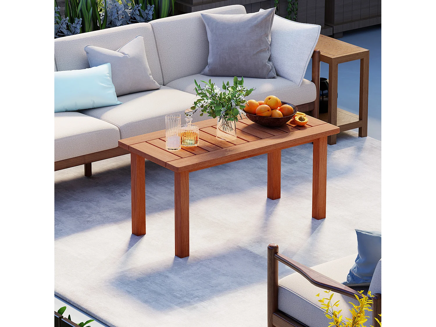 Table basse rectangulaire en bois avec plateau à lattes Indoor Nature 90 x 45 x 43,5cm