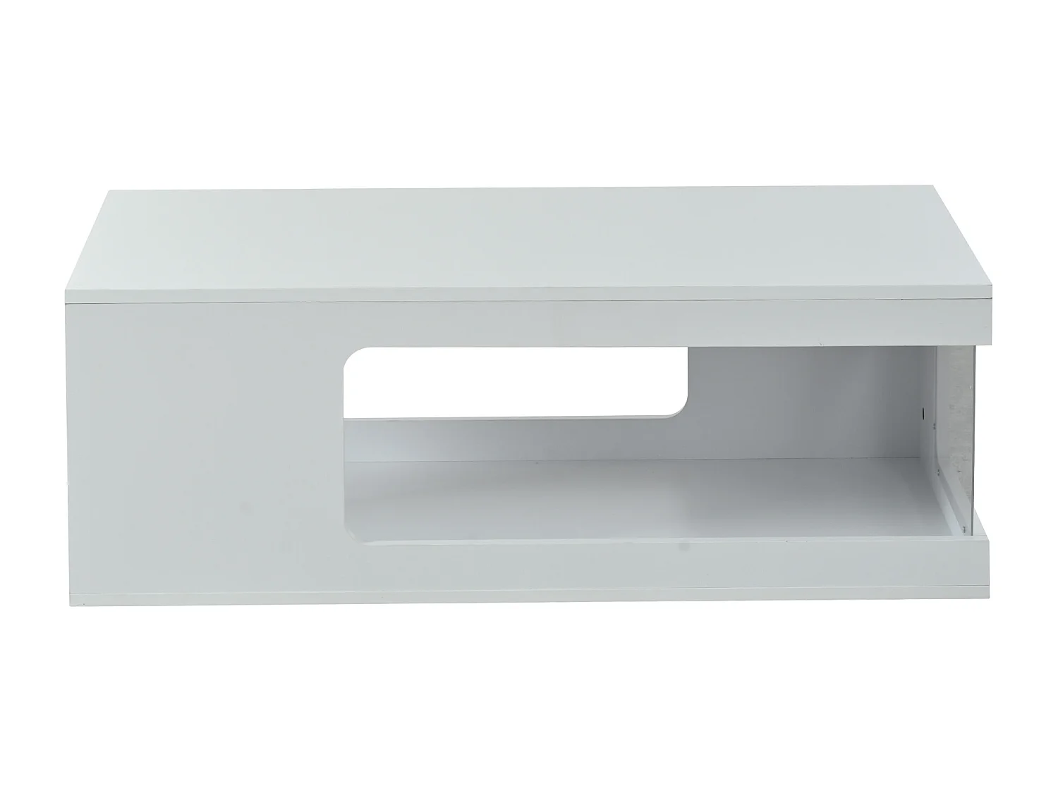 Table basse 100x50x35 cm - Finition brillante - Éclairage LED - Rangement ouvert - Panneaux de particules - Blanc