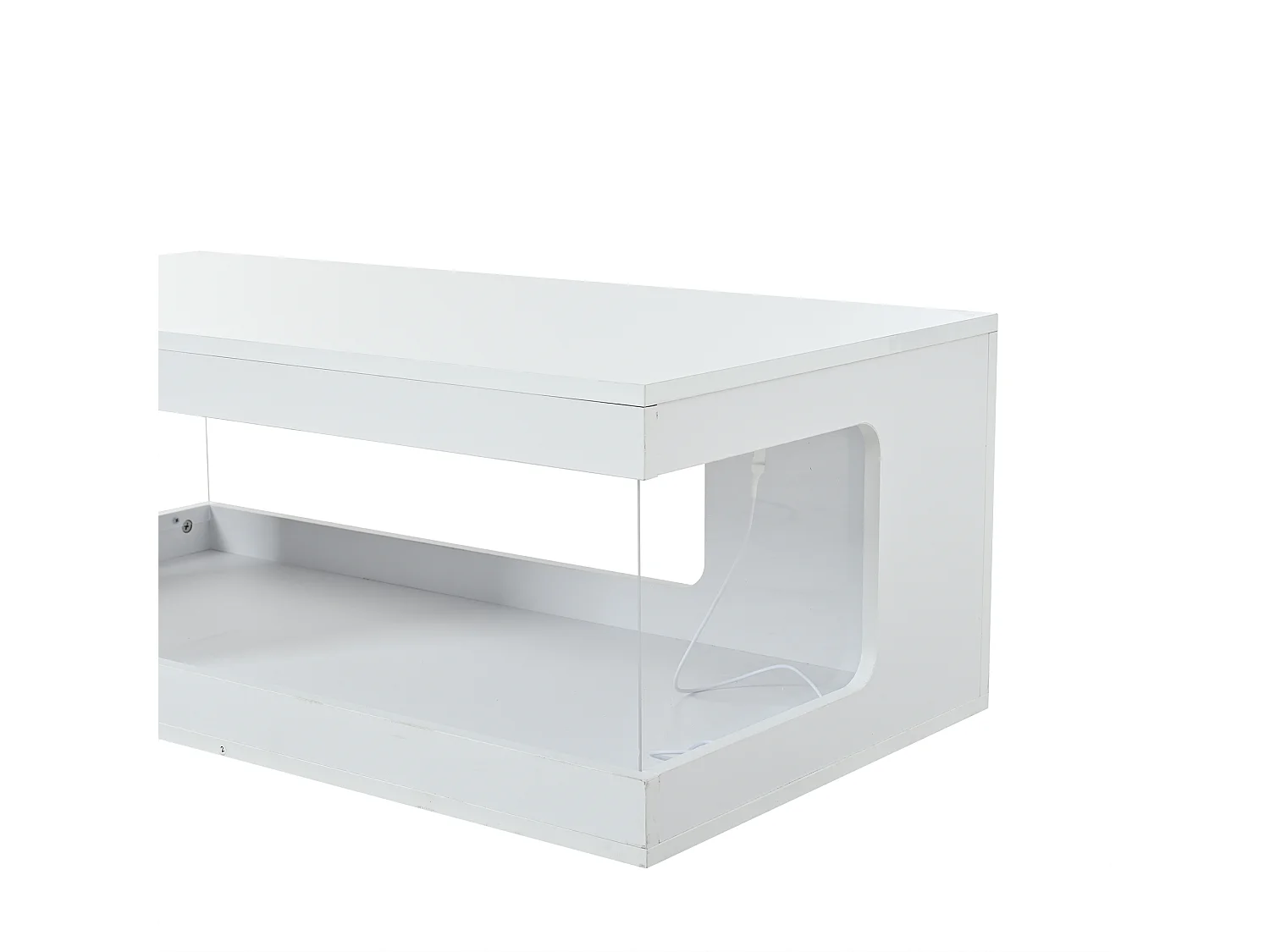 Table basse 100x50x35 cm - Finition brillante - Éclairage LED - Rangement ouvert - Panneaux de particules - Blanc
