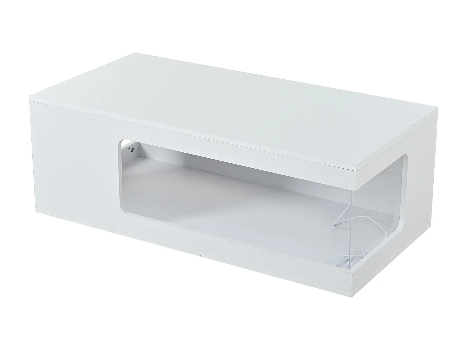 Table basse 100x50x35 cm - Finition brillante - Éclairage LED - Rangement ouvert - Panneaux de particules - Blanc