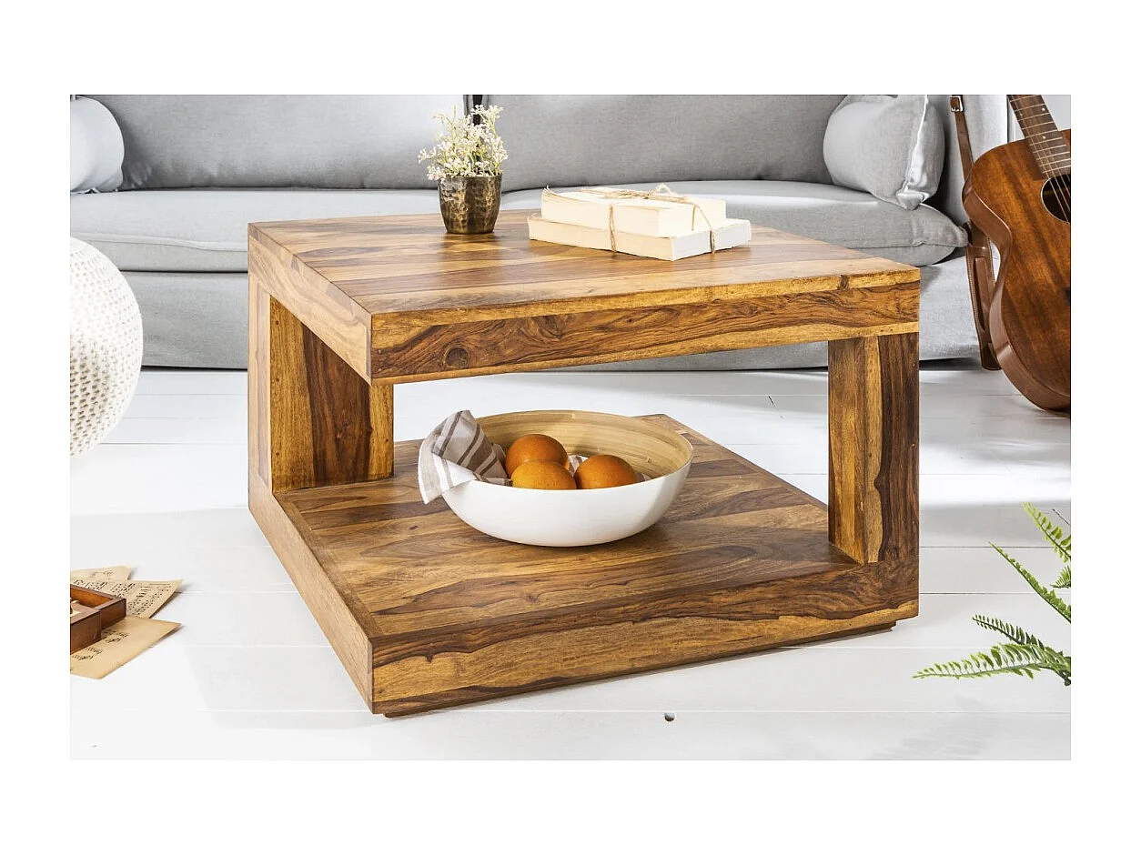 Table basse GRADI 60 cm en bois massif de Sheesham – Table basse carrée avec espace de rangement