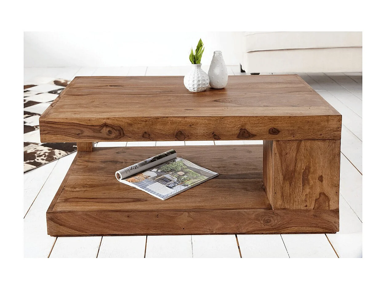 Table basse GRADI 90 cm en bois massif de Sheesham – Table basse rectangulaire avec rangement