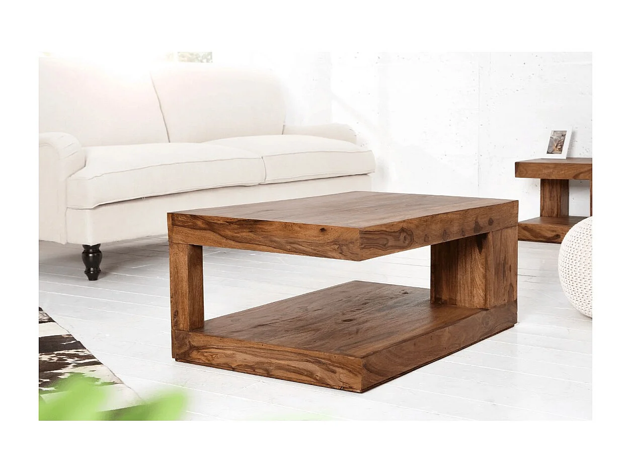 Table basse GRADI 90 cm en bois massif de Sheesham – Table basse rectangulaire avec rangement