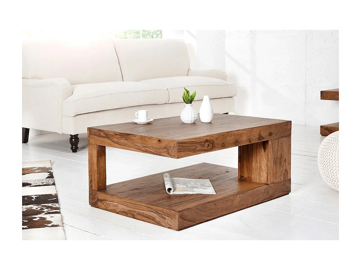 Table basse GRADI 90 cm en bois massif de Sheesham – Table basse rectangulaire avec rangement