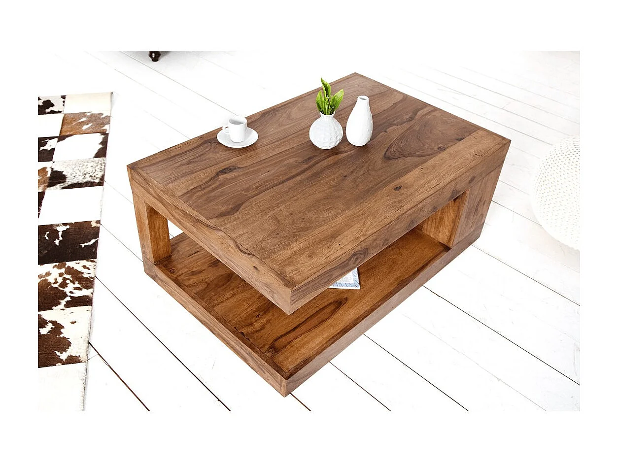 Table basse GRADI 90 cm en bois massif de Sheesham – Table basse rectangulaire avec rangement