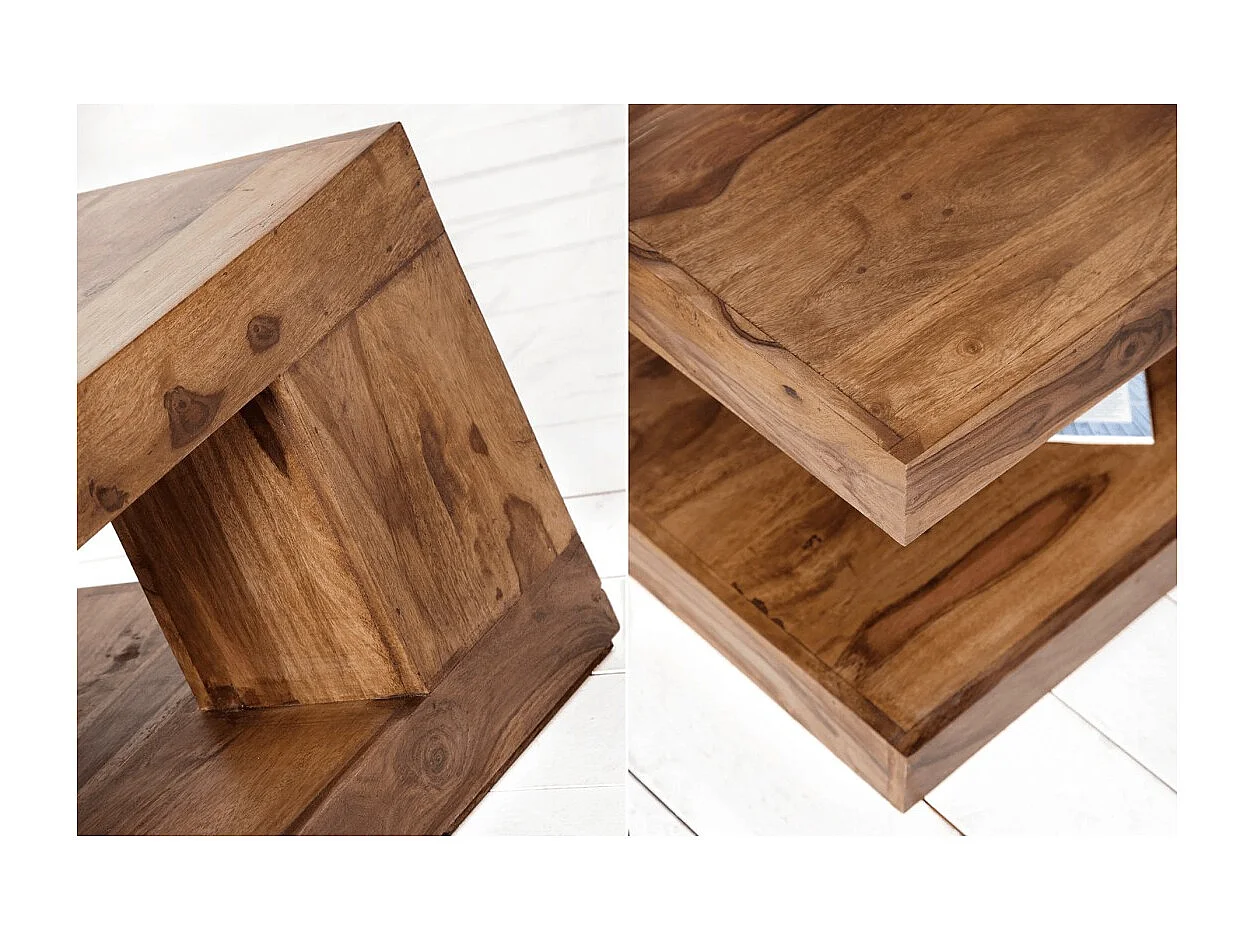 Table basse GRADI 90 cm en bois massif de Sheesham – Table basse rectangulaire avec rangement