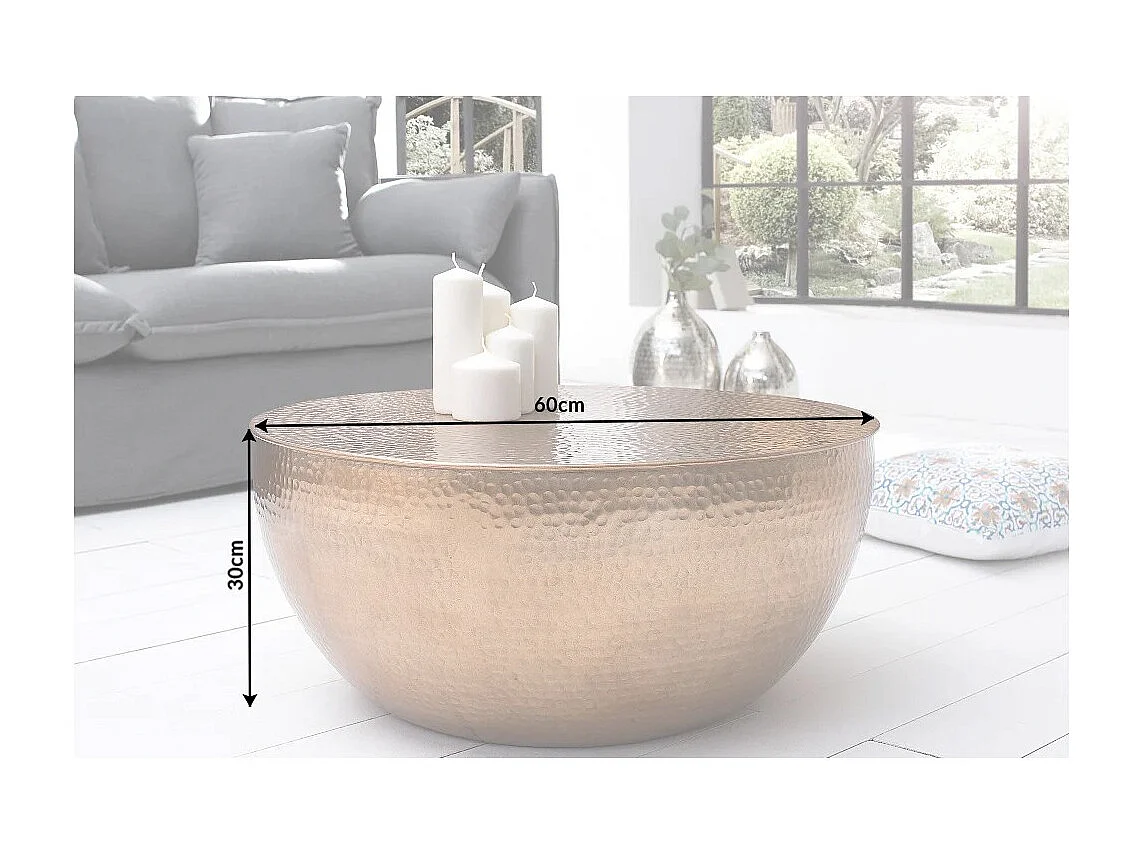 Mesa baja TRIANE 60 cm en aluminio bronce martillado – Mesa baja redonda de diseño
