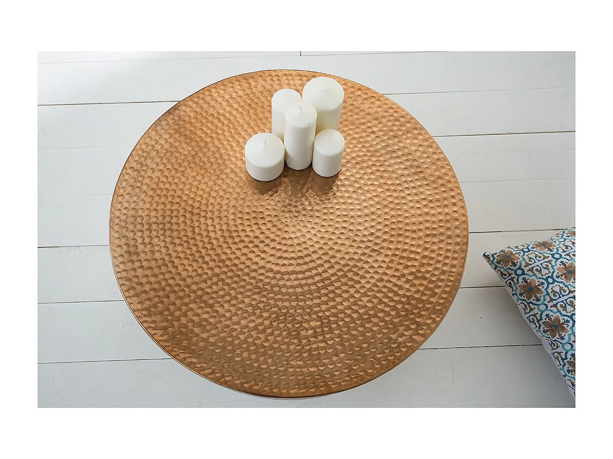 Mesa baja TRIANE 60 cm en aluminio bronce martillado – Mesa baja redonda de diseño