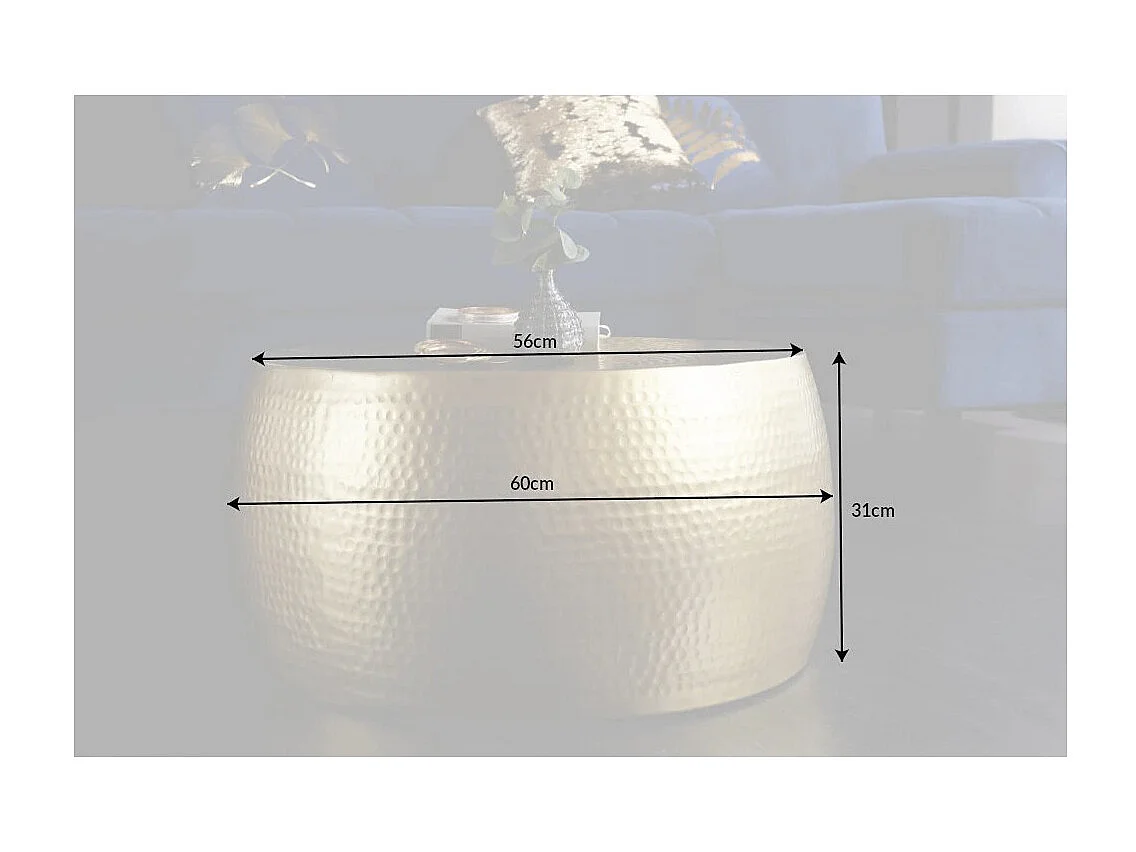 Table basse TRIANE 60 cm en aluminium doré – Table basse ronde design effet martelé