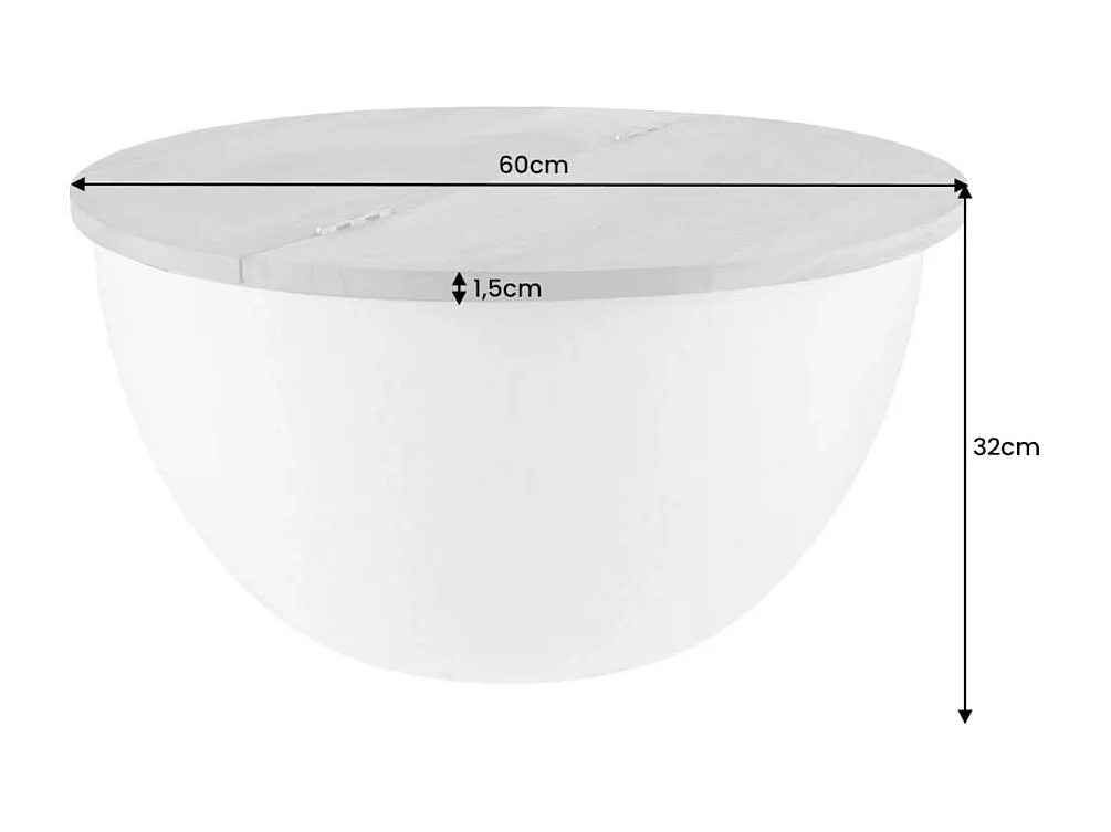 Mesa de centro TRIANE 60 cm con cofre - Tapa de madera de acacia y estructura de metal blanco martillado