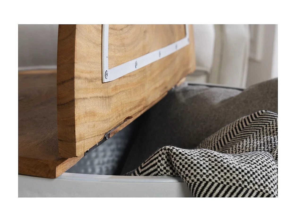 Mesa de centro TRIANE 60 cm con cofre - Tapa de madera de acacia y estructura de metal blanco martillado