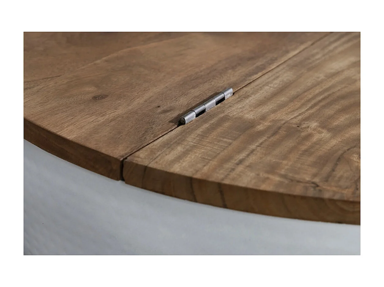 Mesa de centro TRIANE 60 cm con cofre - Tapa de madera de acacia y estructura de metal blanco martillado