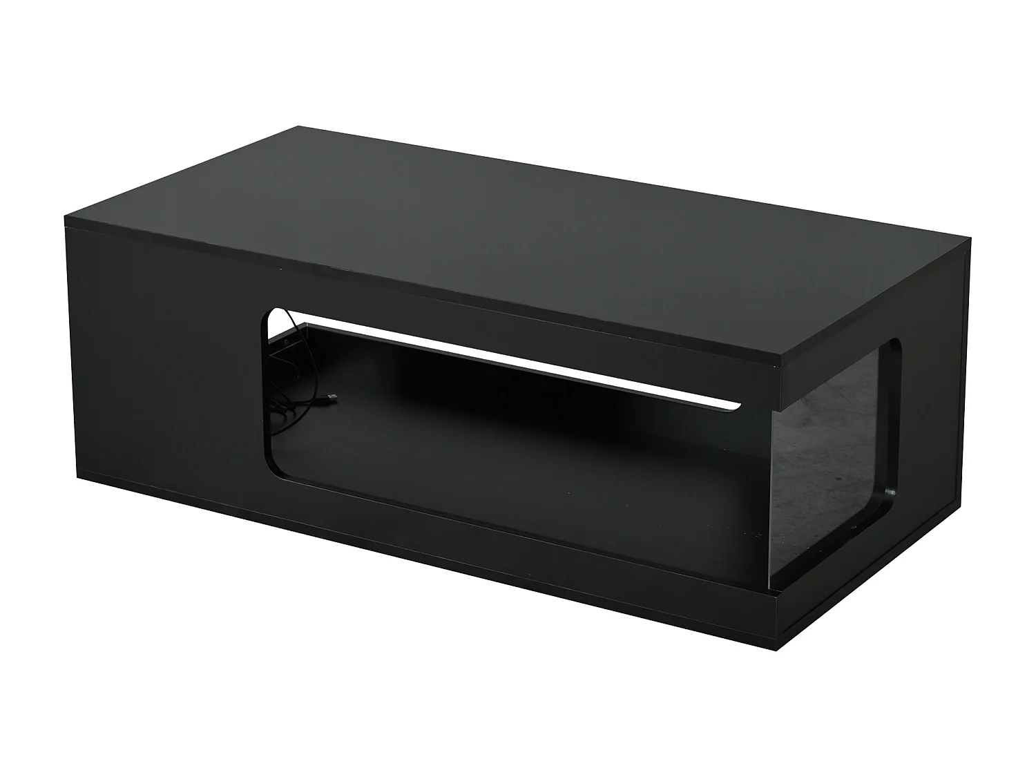 Sofabord 100x50x35 cm - Glansfuld finish - LED-belysning - Åben opbevaring - Spånplader - Sort