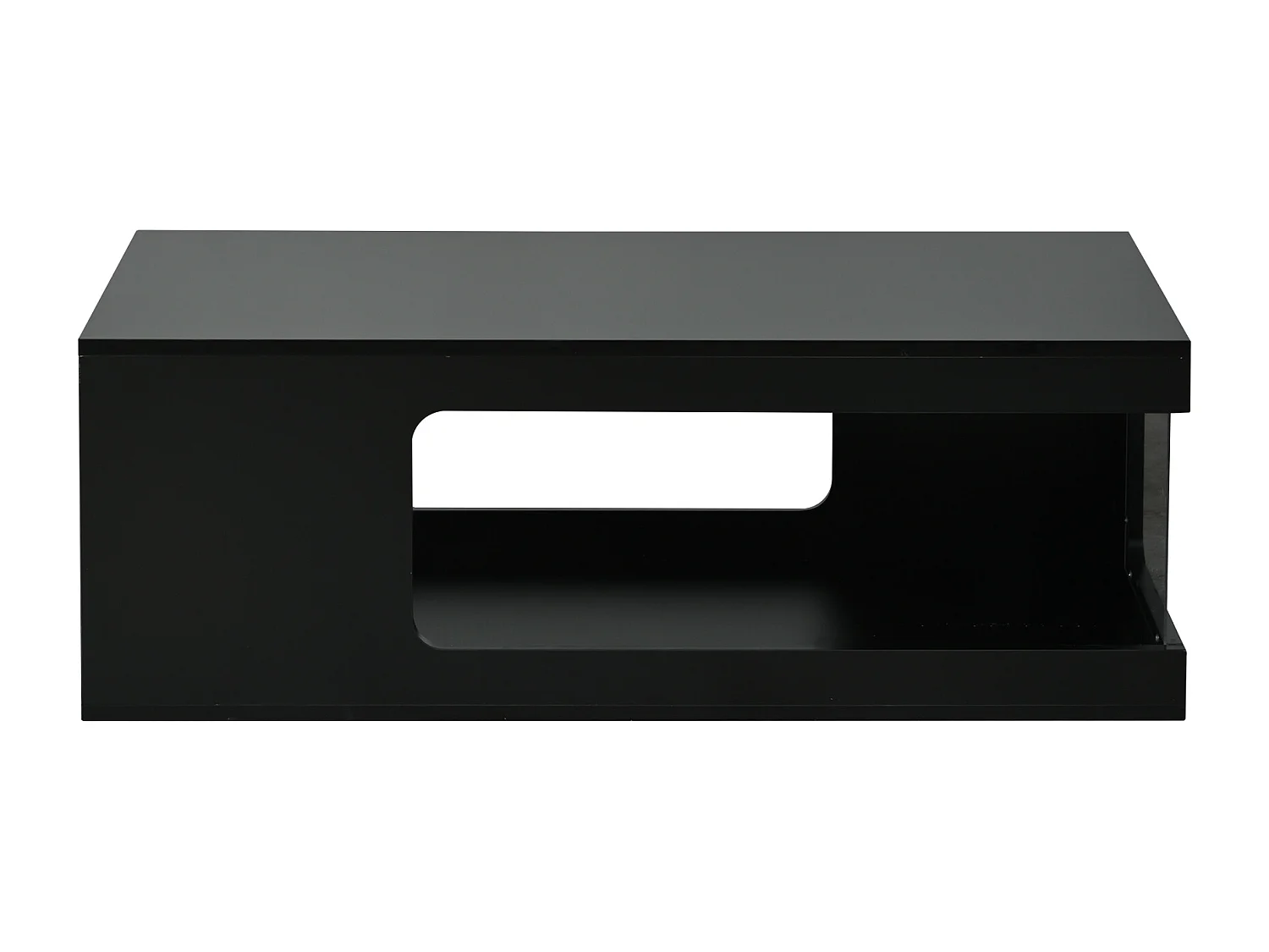 Sofabord 100x50x35 cm - Glansfuld finish - LED-belysning - Åben opbevaring - Spånplader - Sort