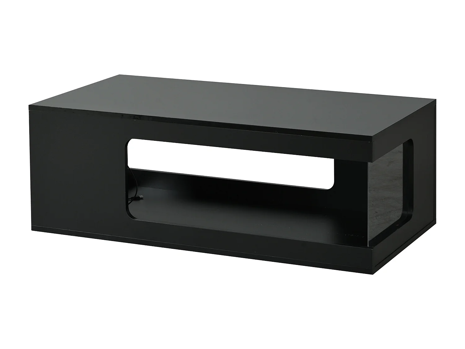 Sofabord 100x50x35 cm - Glansfuld finish - LED-belysning - Åben opbevaring - Spånplader - Sort