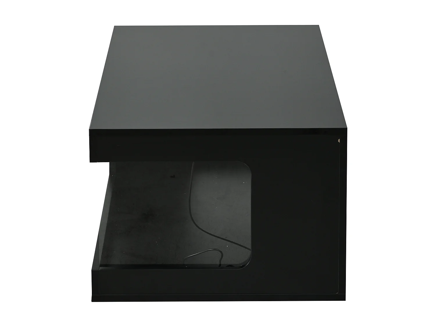 Sofabord 100x50x35 cm - Glansfuld finish - LED-belysning - Åben opbevaring - Spånplader - Sort