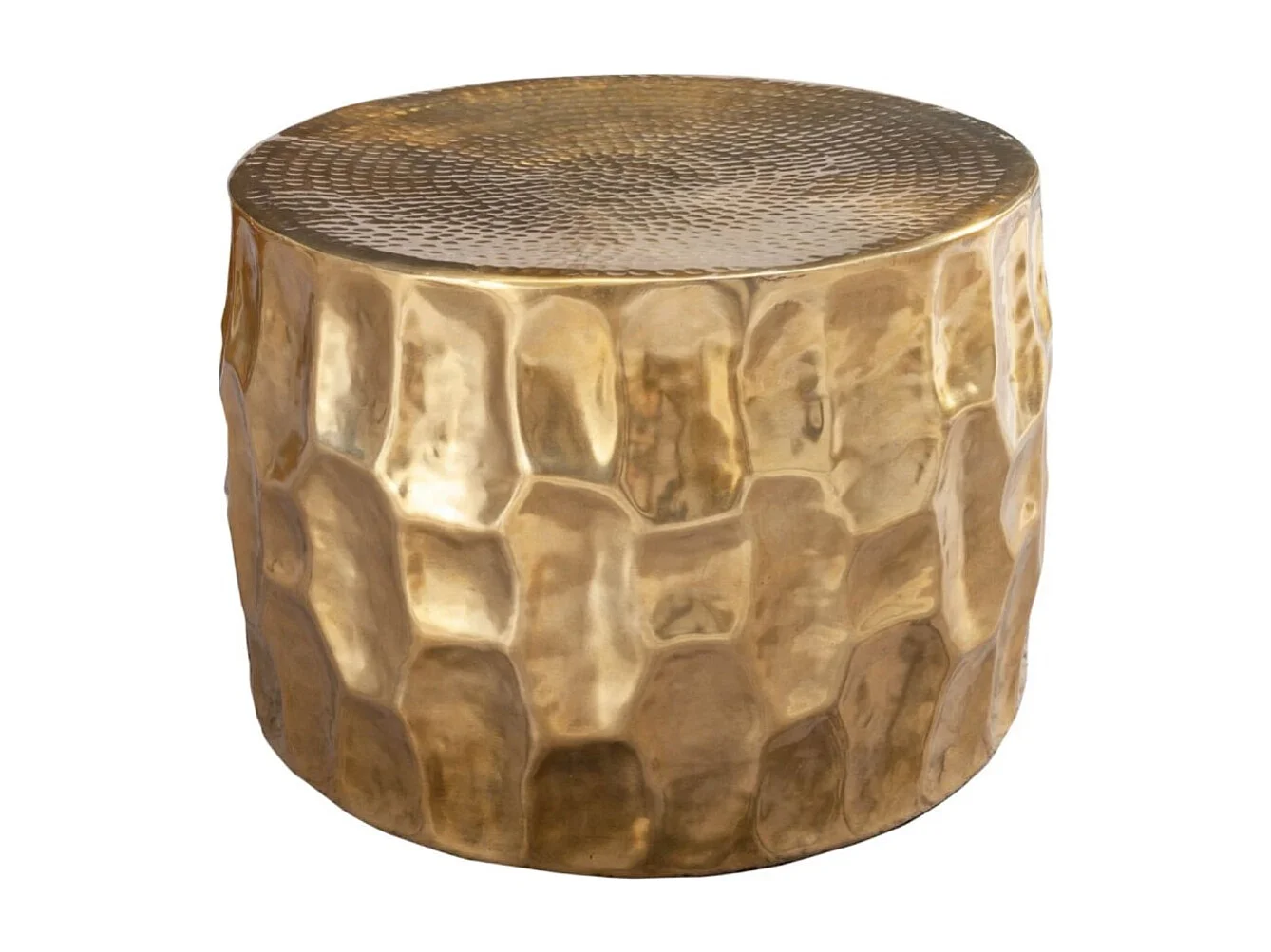 Table basse TRIANE dorée 55 cm – Aluminium martelé design sculpté