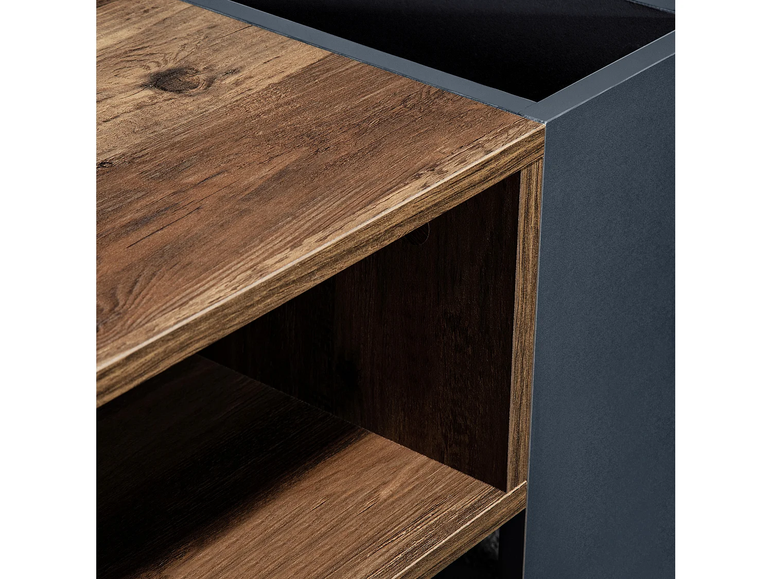 Wooden coffee table with 1 drawer and 4 storage niches - Living room table - End table - natural + grey