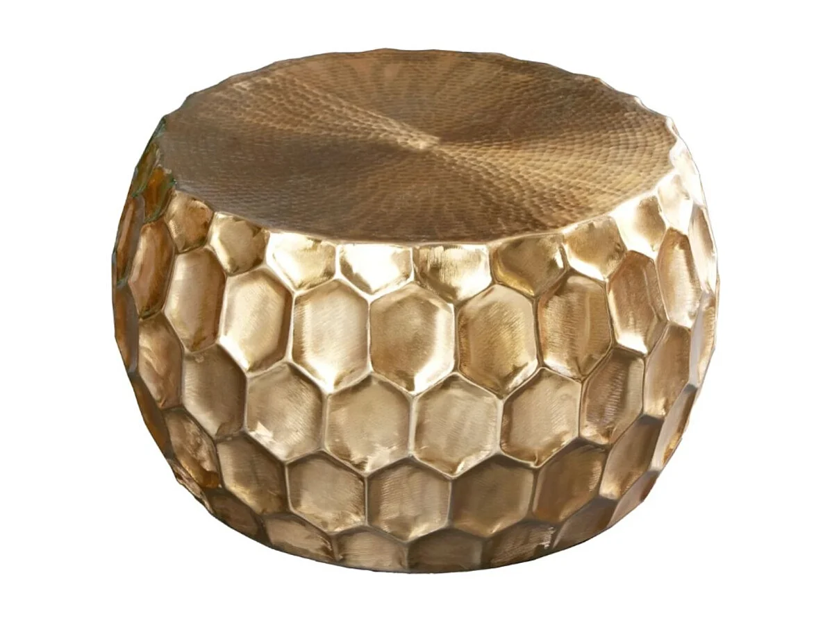 Table basse TRIANE dorée 70 cm – Aluminium martelé effet nid d'abeille design