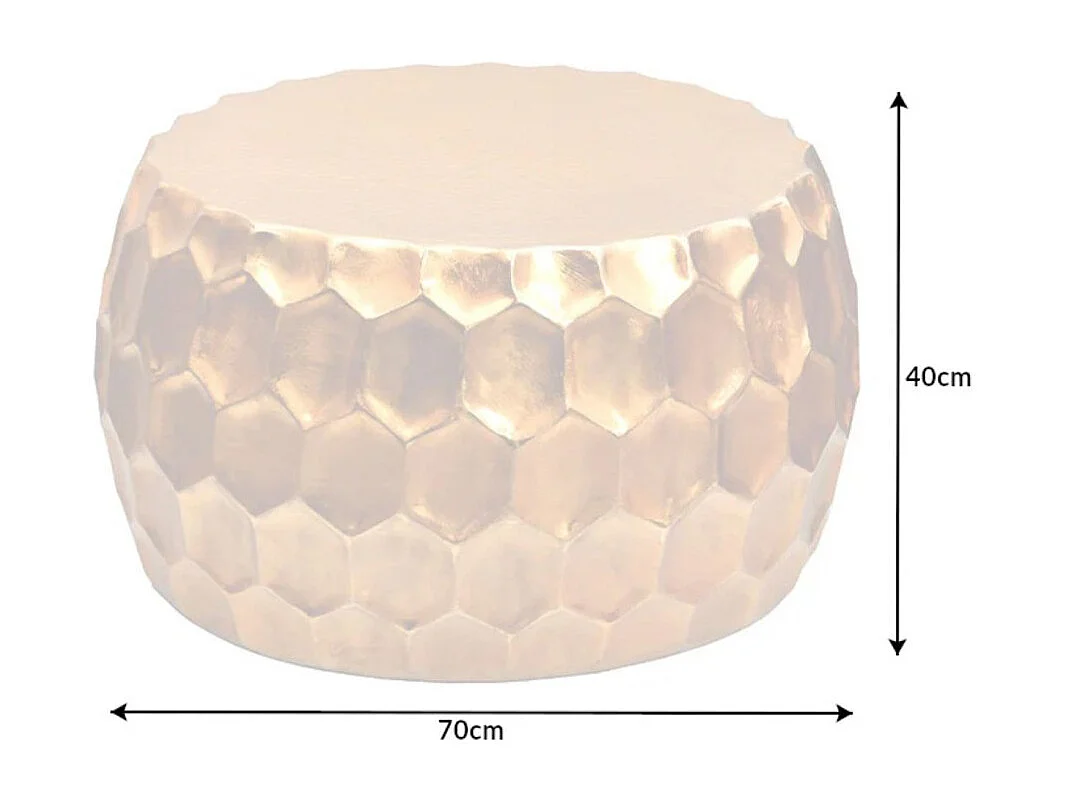 Table basse TRIANE dorée 70 cm – Aluminium martelé effet nid d'abeille design