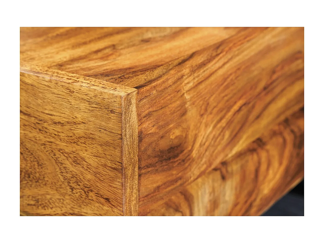 Table basse GRADI 60 cm en bois massif de Sheesham et métal – Table basse carrée industrielle avec niche