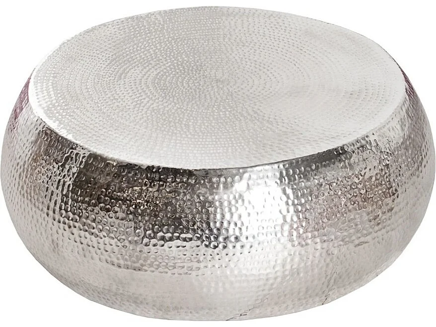 Mesa baja TRIANE plateada 80 cm – Aluminio martillado diseño brillante