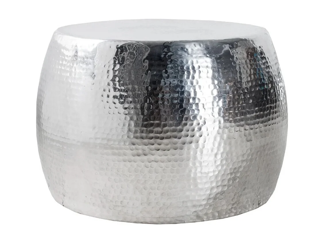 Mesa baja TRIANE 60 cm en aluminio plateado – Mesa baja redonda diseño efecto martillado
