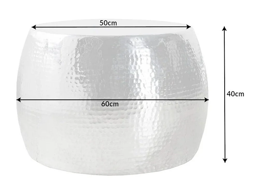 Mesa baja TRIANE 60 cm en aluminio plateado – Mesa baja redonda diseño efecto martillado