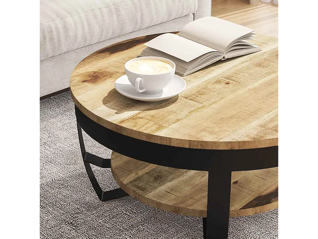 Mesa de centro rugosa de madera de mango, 65 × 32 cm