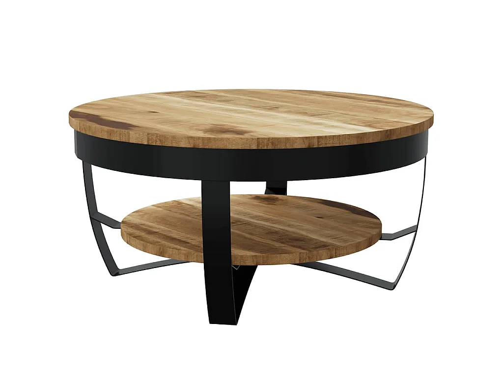 Mesa de centro rugosa de madera de mango, 65 × 32 cm