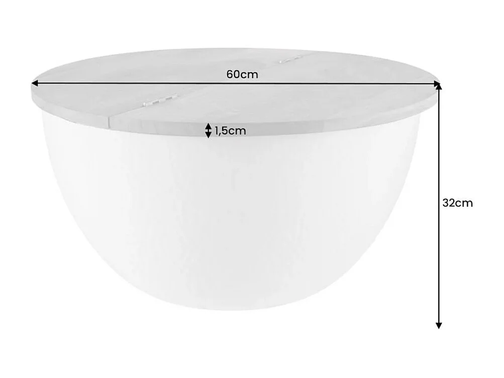 Mesa baja TRIANE 60 cm con cofre – Tapa de madera de acacia y estructura de metal plateado martillado