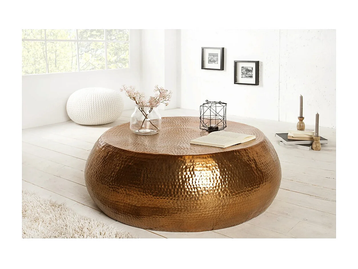 Mesa baja TRIANE cobre 80 cm – Diseño de aluminio martillado brillante