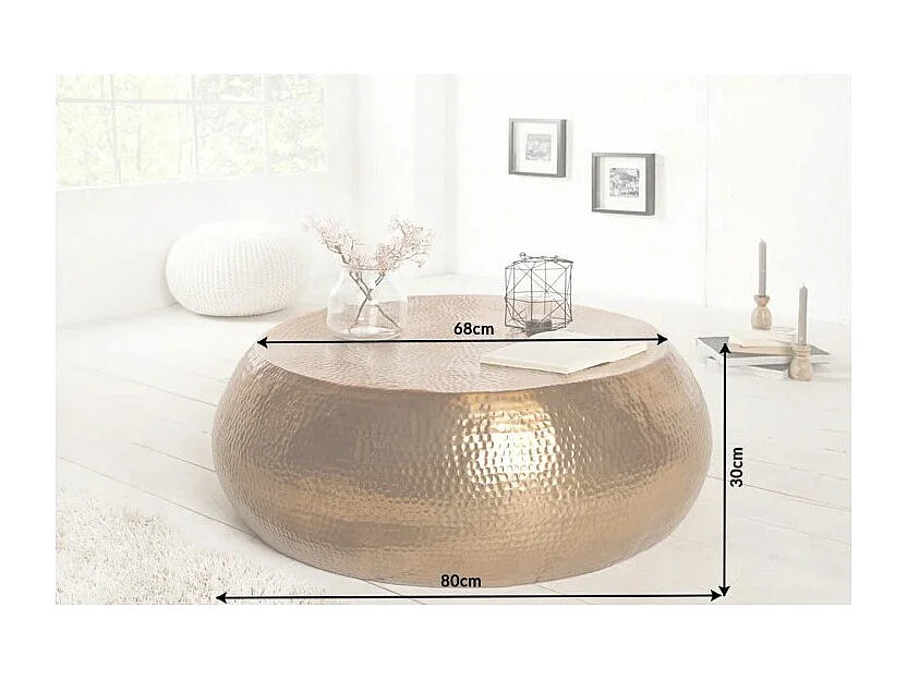 Mesa baja TRIANE cobre 80 cm – Diseño de aluminio martillado brillante