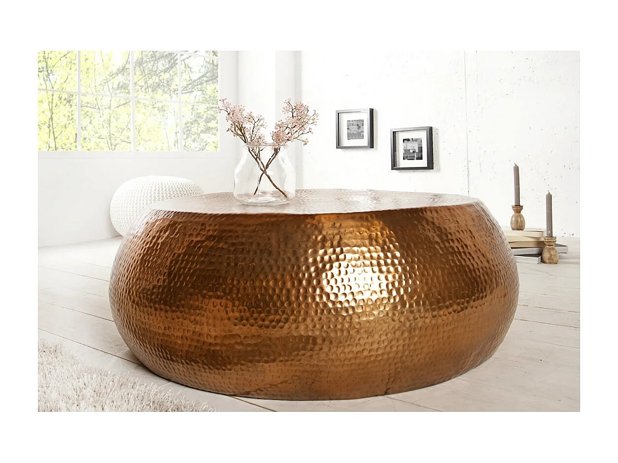 Mesa baja TRIANE cobre 80 cm – Diseño de aluminio martillado brillante