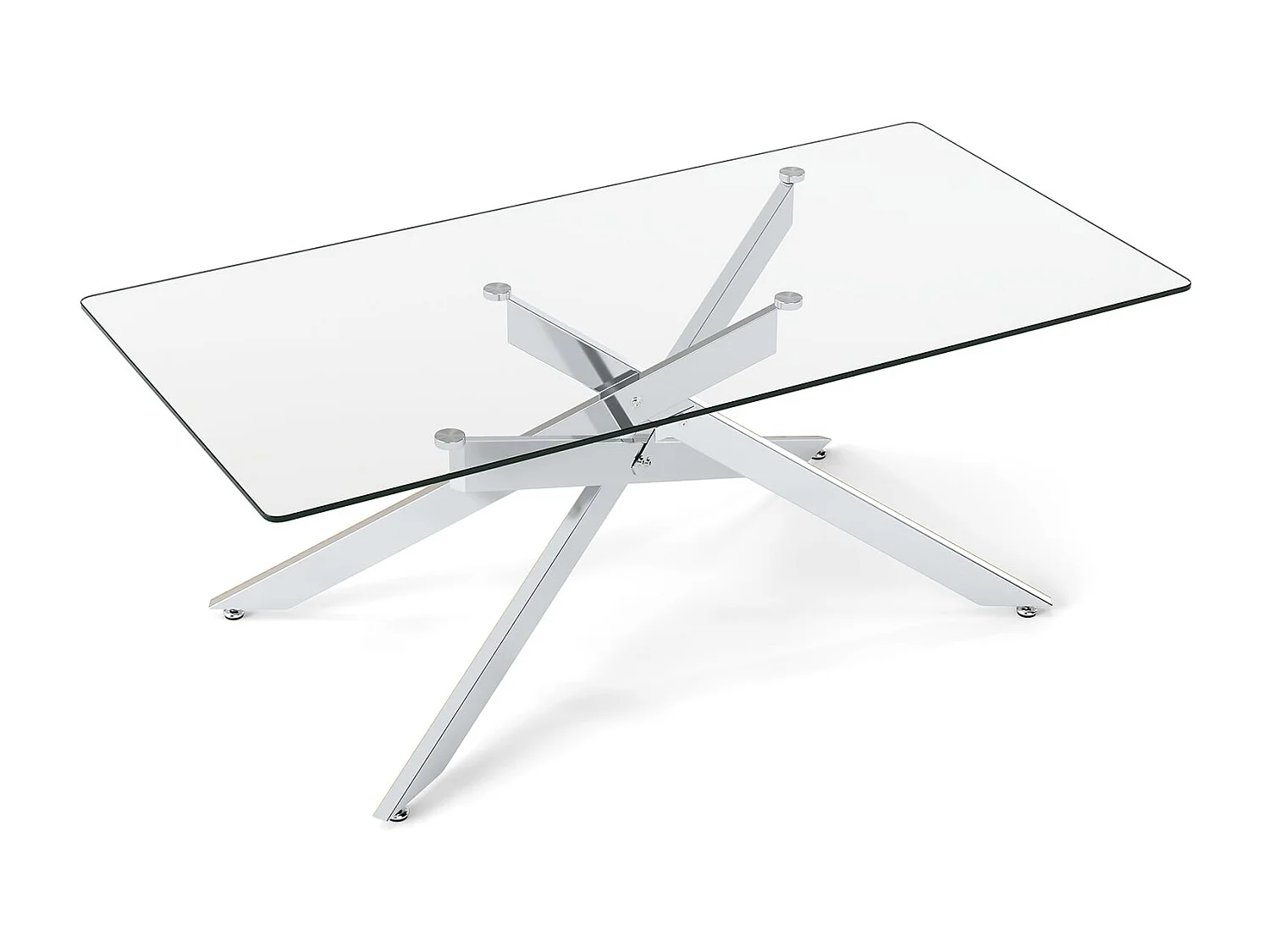 Table Basse en Verre Table Centrale Rectangulaire avec Plateau en Verre Trempé & Pieds Tubulaires en Métal Table 120 x 60 x 45,5 cm Argent