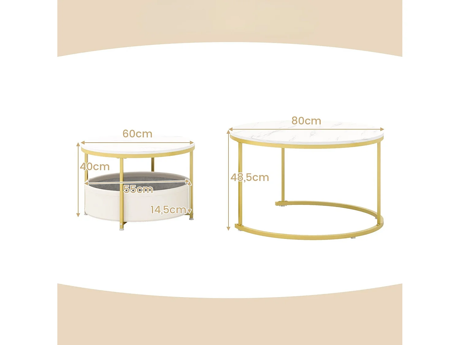 Tavolini da caffè set di 2 tavolini da caffè rotondi tavolini cocktail circolari con cestino, Tavolini da caffè soggiorno e camera da letto