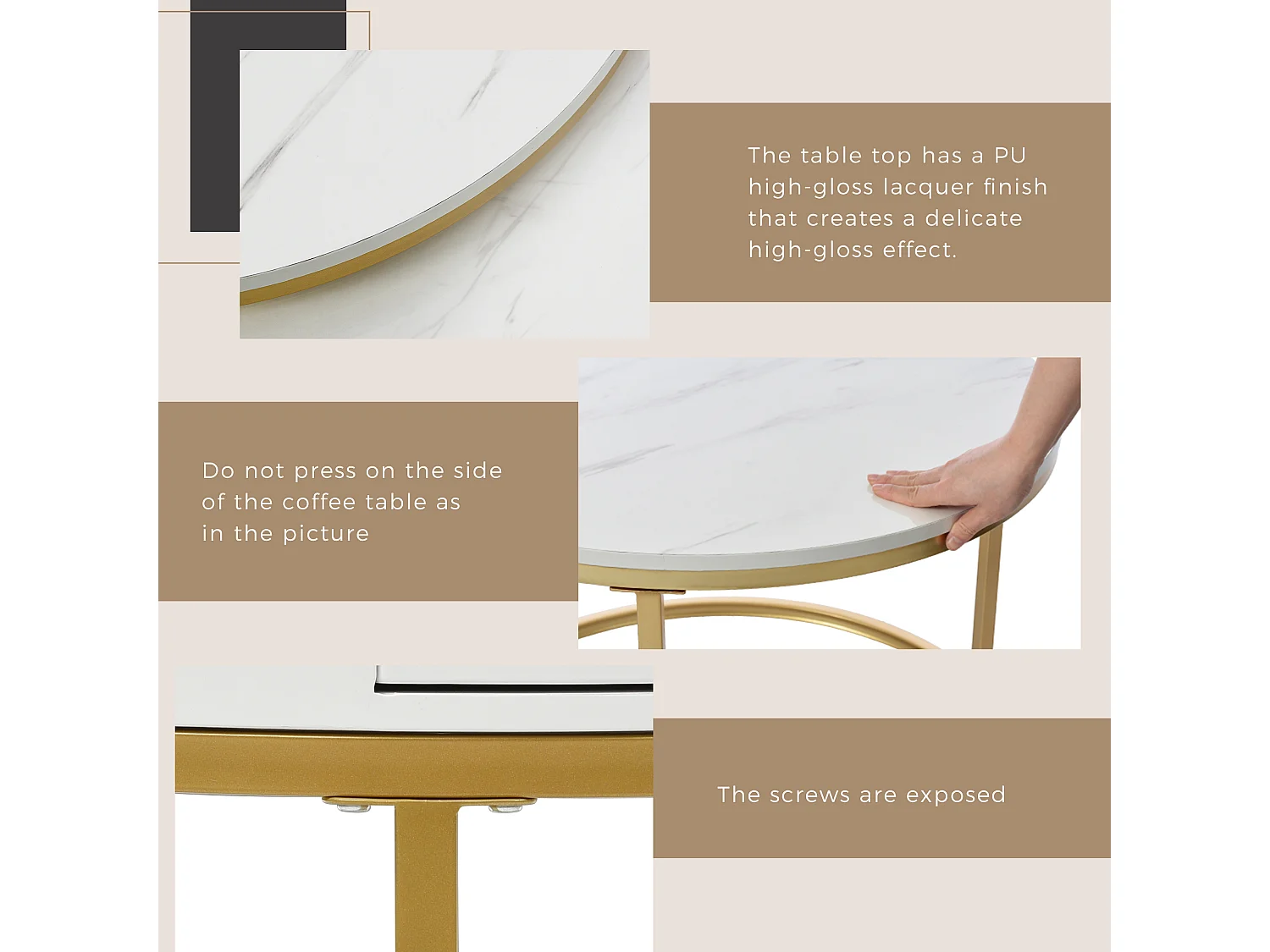 Set of 2 nesting coffee tables with drawer - Scandinavian style - marble-pattern veneer - White