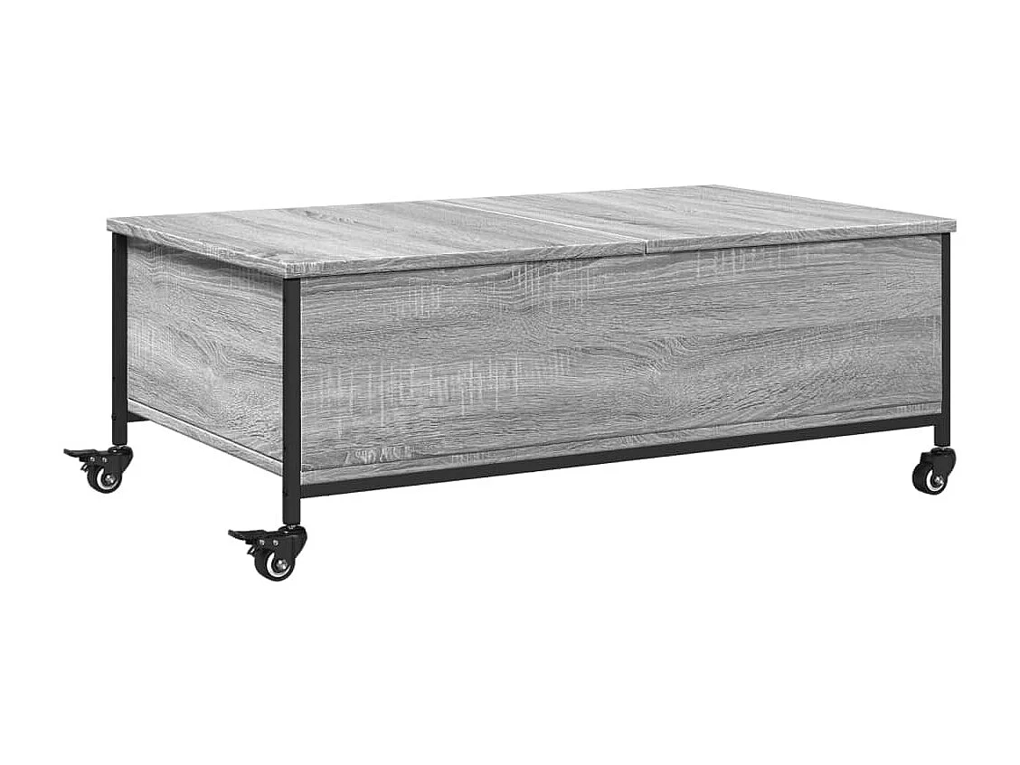 Table basse avec roulettes grise panneau de bois