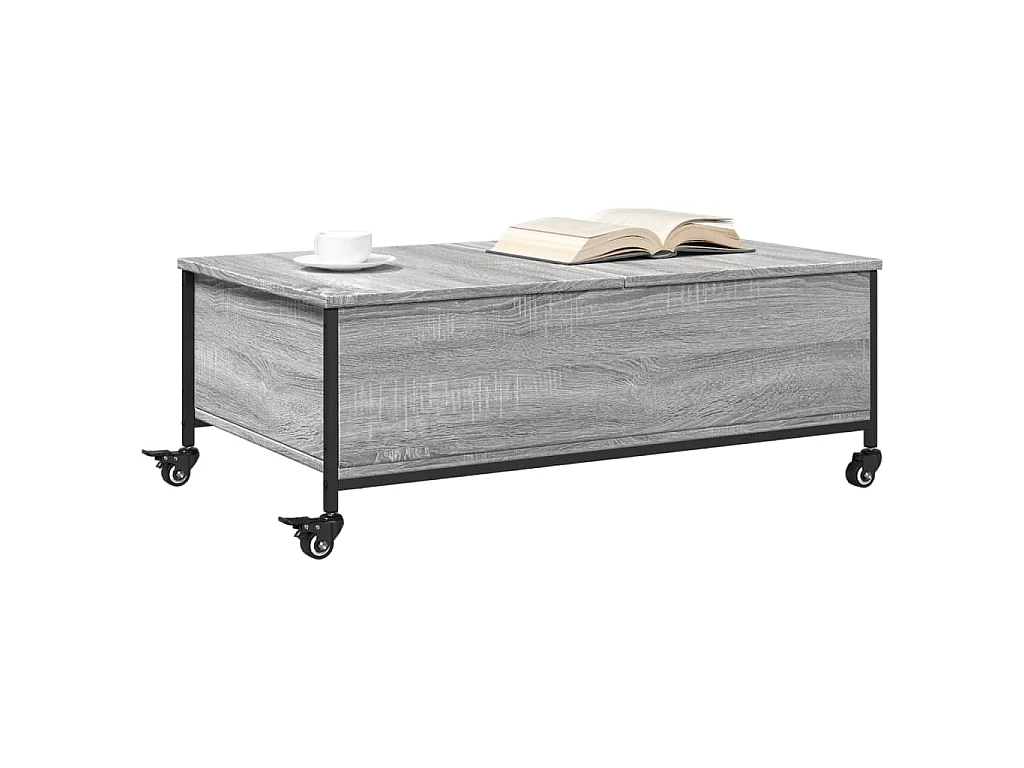 Table basse avec roulettes grise panneau de bois
